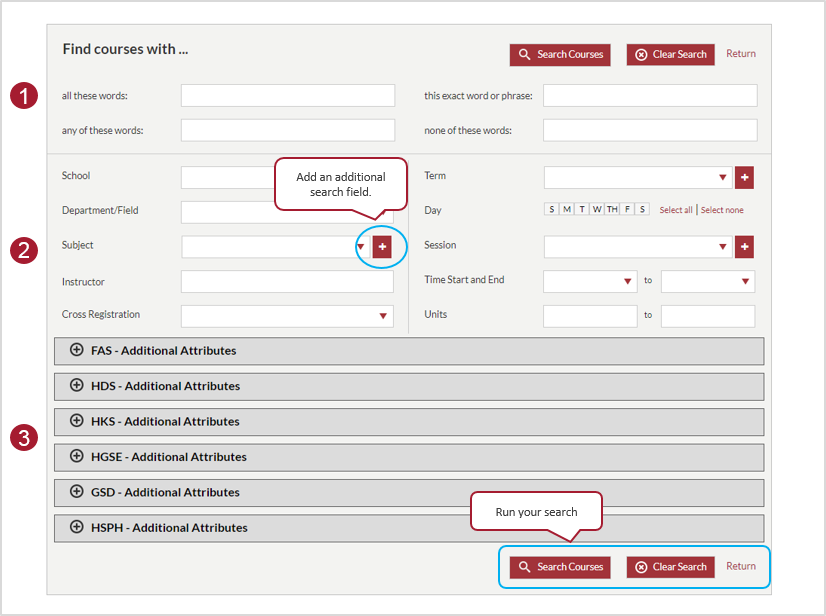 User interface for Advanced Course Search
