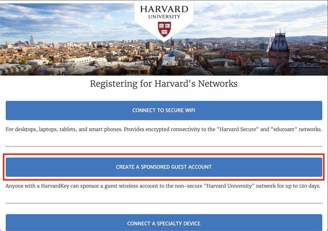 Create guest credentials for Harvard University Wireless IT Help