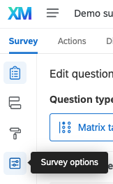 Screenshot of Survey Options icon in left navigation